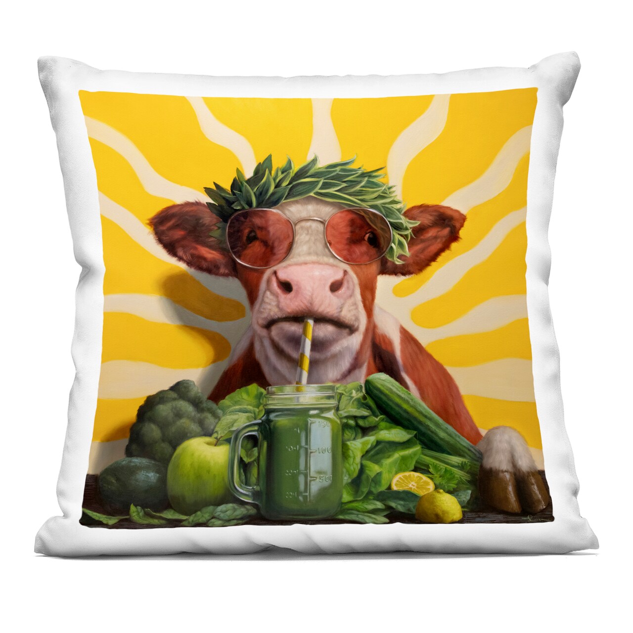 Stupell Industries Cow with Healthy Green Smoothie Decorative Printed Throw Pillow, design by Lucia Heffernan, 18 x 7 x 18